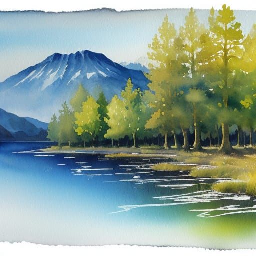 Watercolor Sunrise Over Misty Landscape