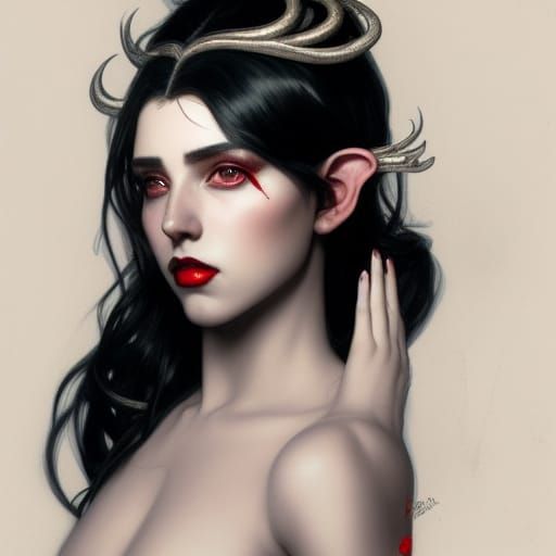 Beautiful Elf Portrait in Art Nouveau Style