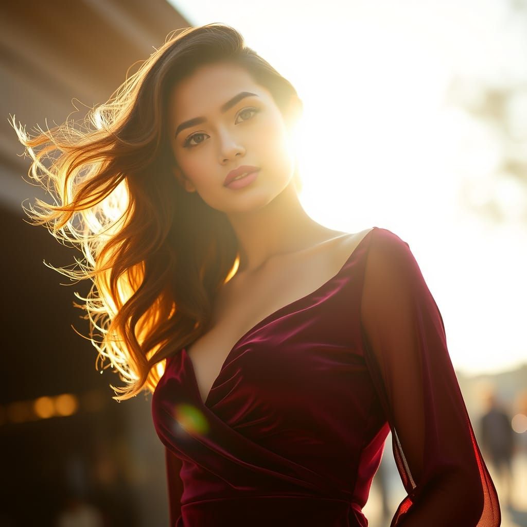 Golden Hour Portrait of Woman in Velvet Dress