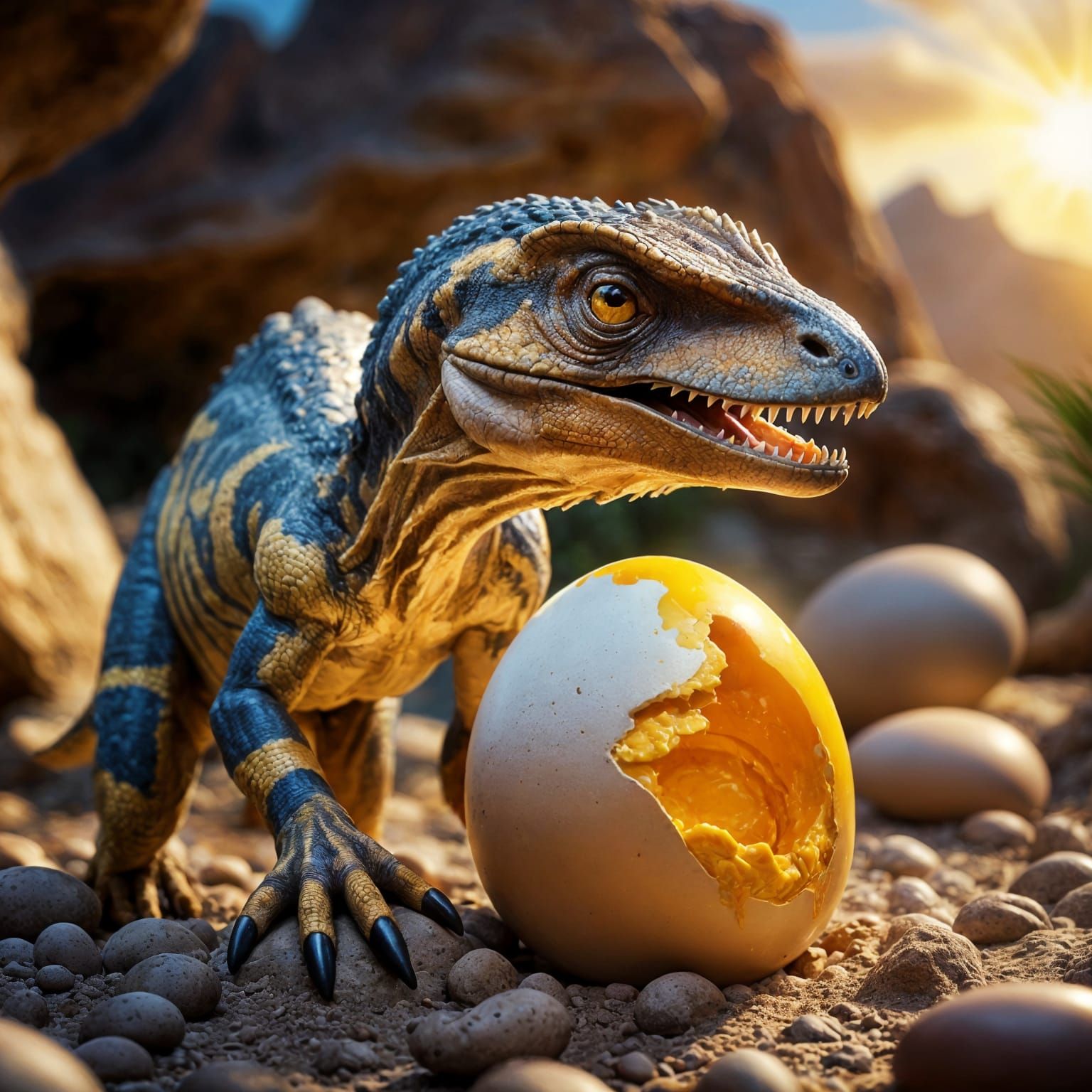 Velociraptor Hatching from Egg in Golden Ratio