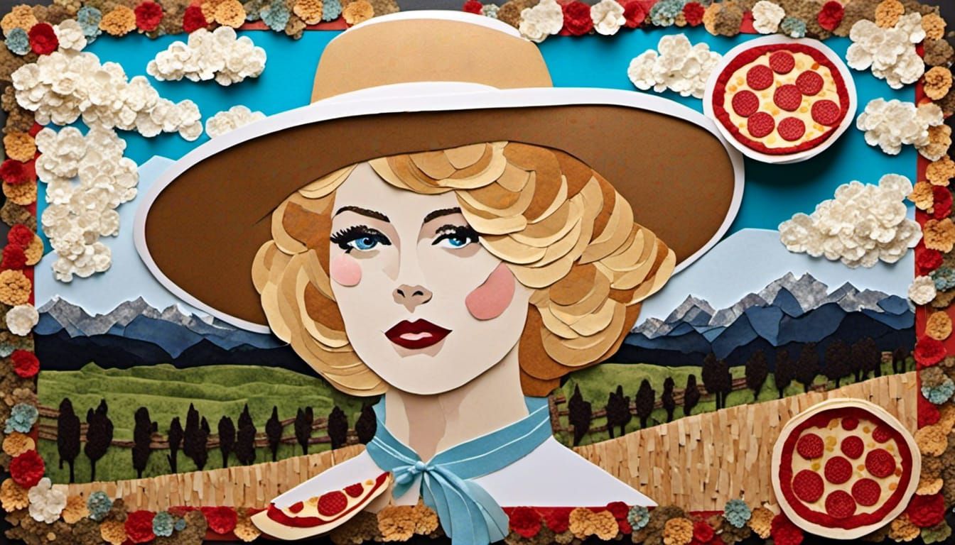 Mixed Media Collage: Western Hero with Pizza