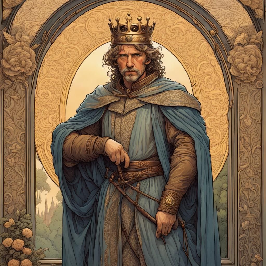 Noble Medieval King Portrait in Art Nouveau Style