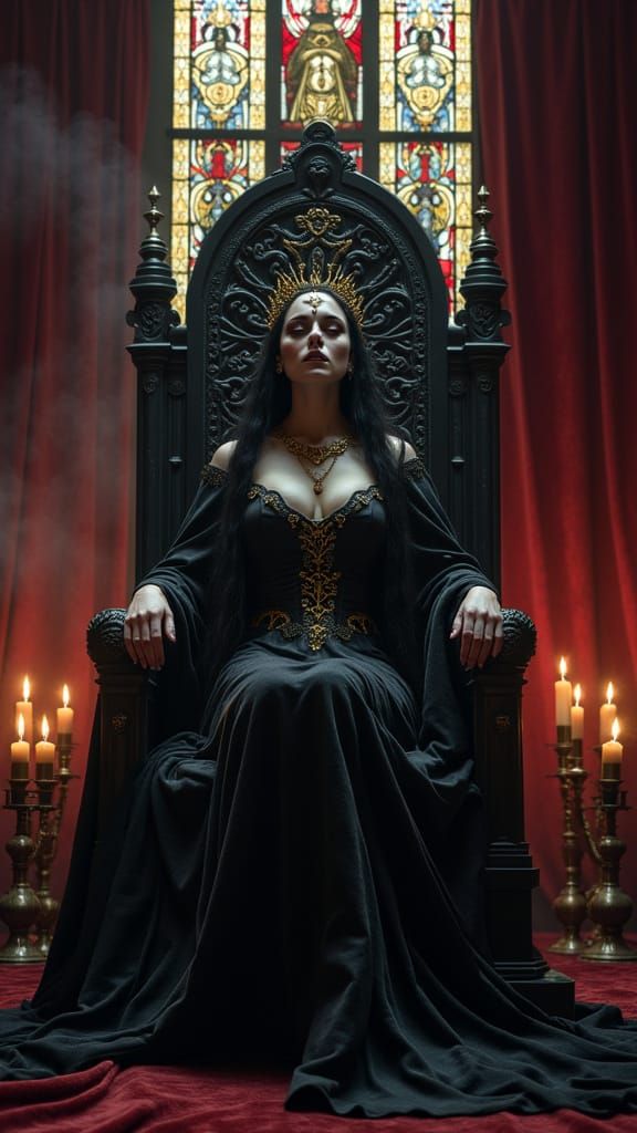 Empress on Throne in Dark Fantasy Style