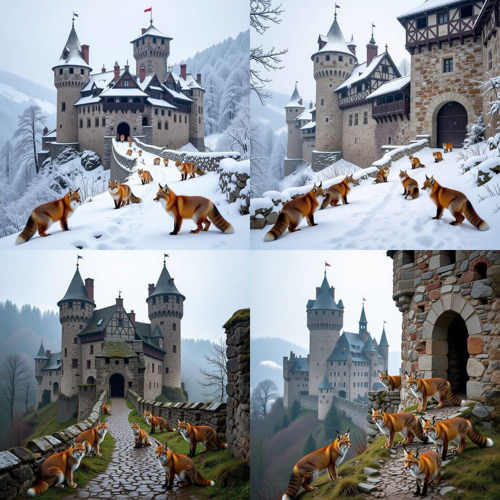 Lynx and Foxes Haunting Medieval Castle