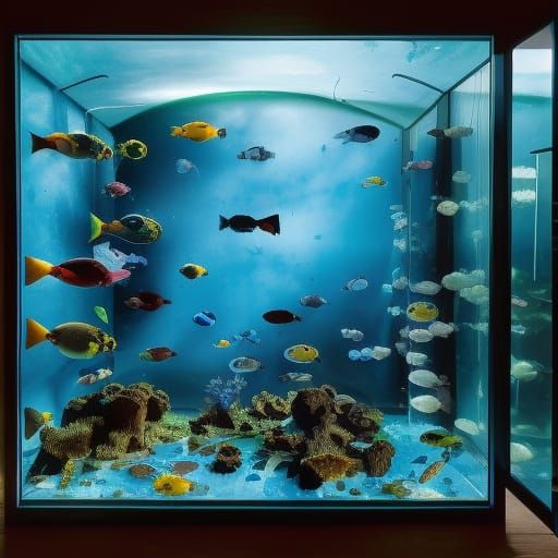 Epic Aquarium of Colorful Fish in Glass Box
