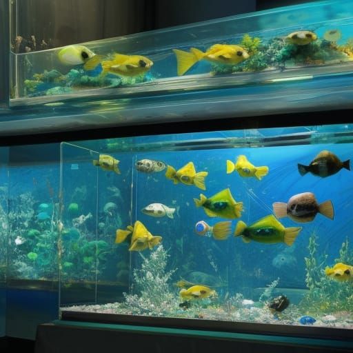 Epic Blue Aquarium with Colorful Fish in Glass Box