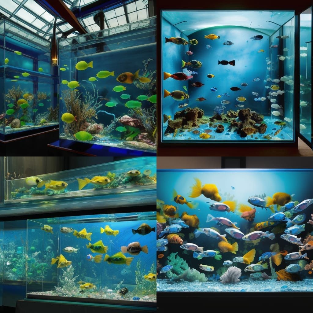 Spectacular Blue Aquarium with Colorful Fish, Photorealistic
