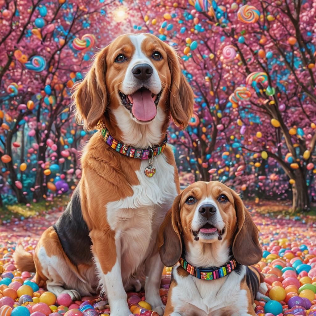 Happy Hippie with Beagle in Candyland Art