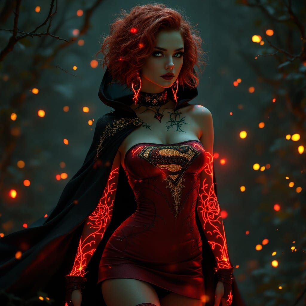 Gothic Supergirl as Poison Ivy in a Fantastical Wonderland