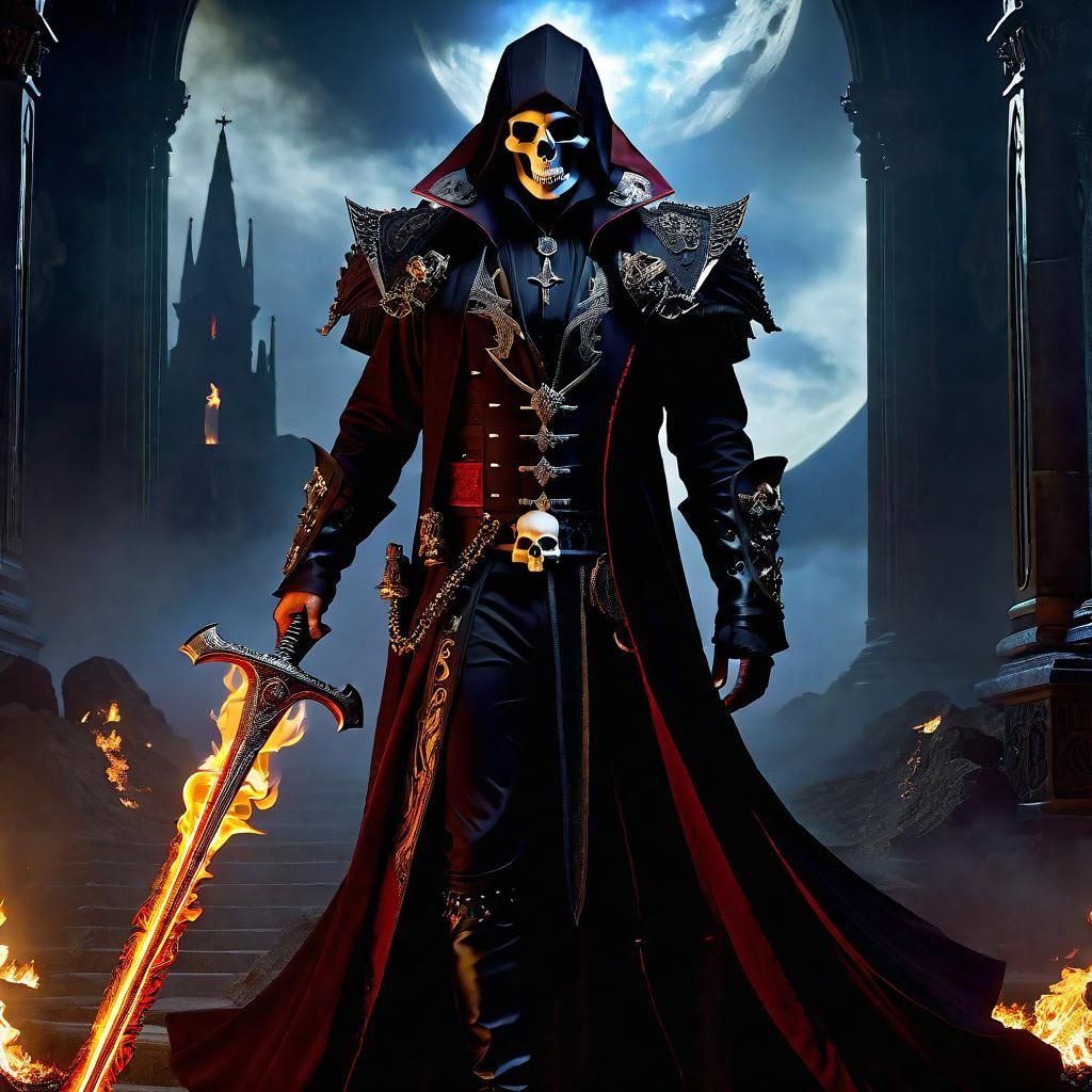 Vampire Warlock Engulfed in Flames: Digital Matte Painting