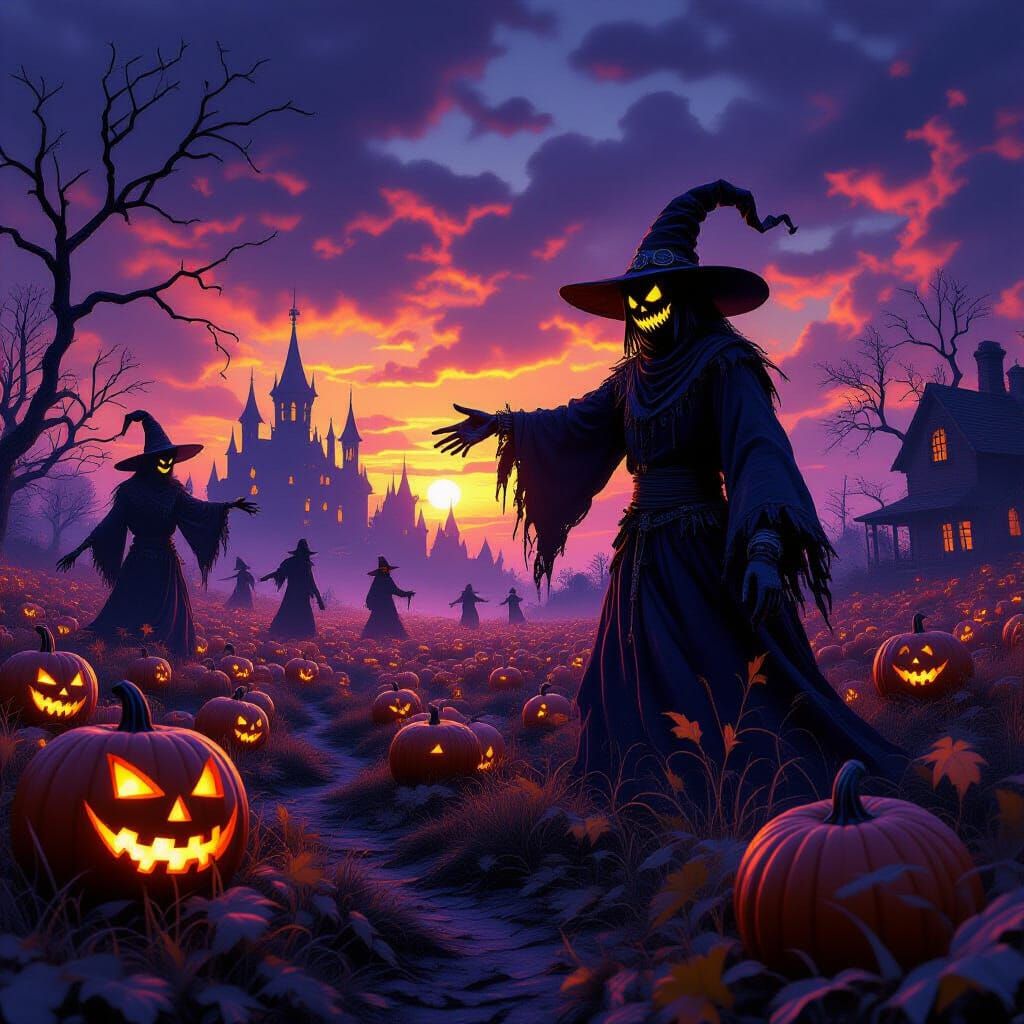 Nightmare Harvest Festival: Haunted Scarecrows in Dark Fanta...