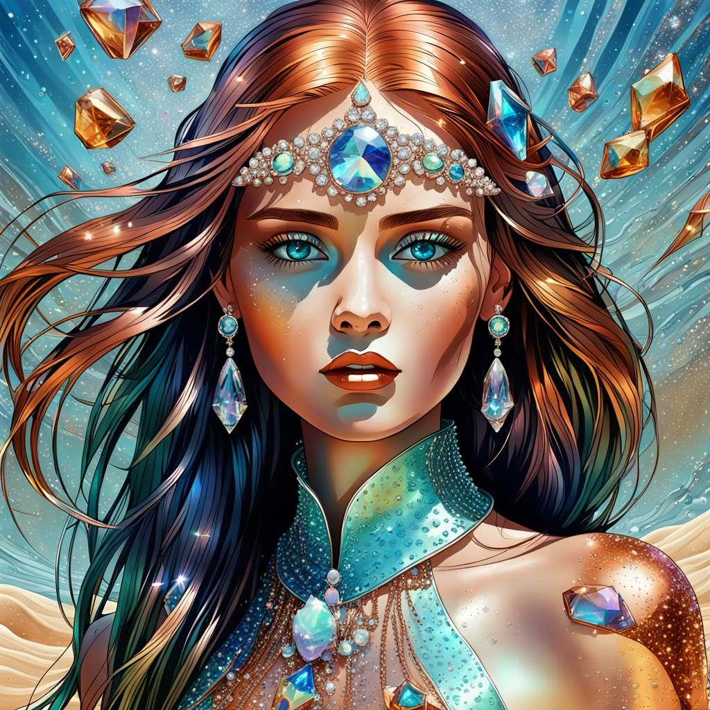 Gem-Encrusted Woman in Surreal Pop Art Style