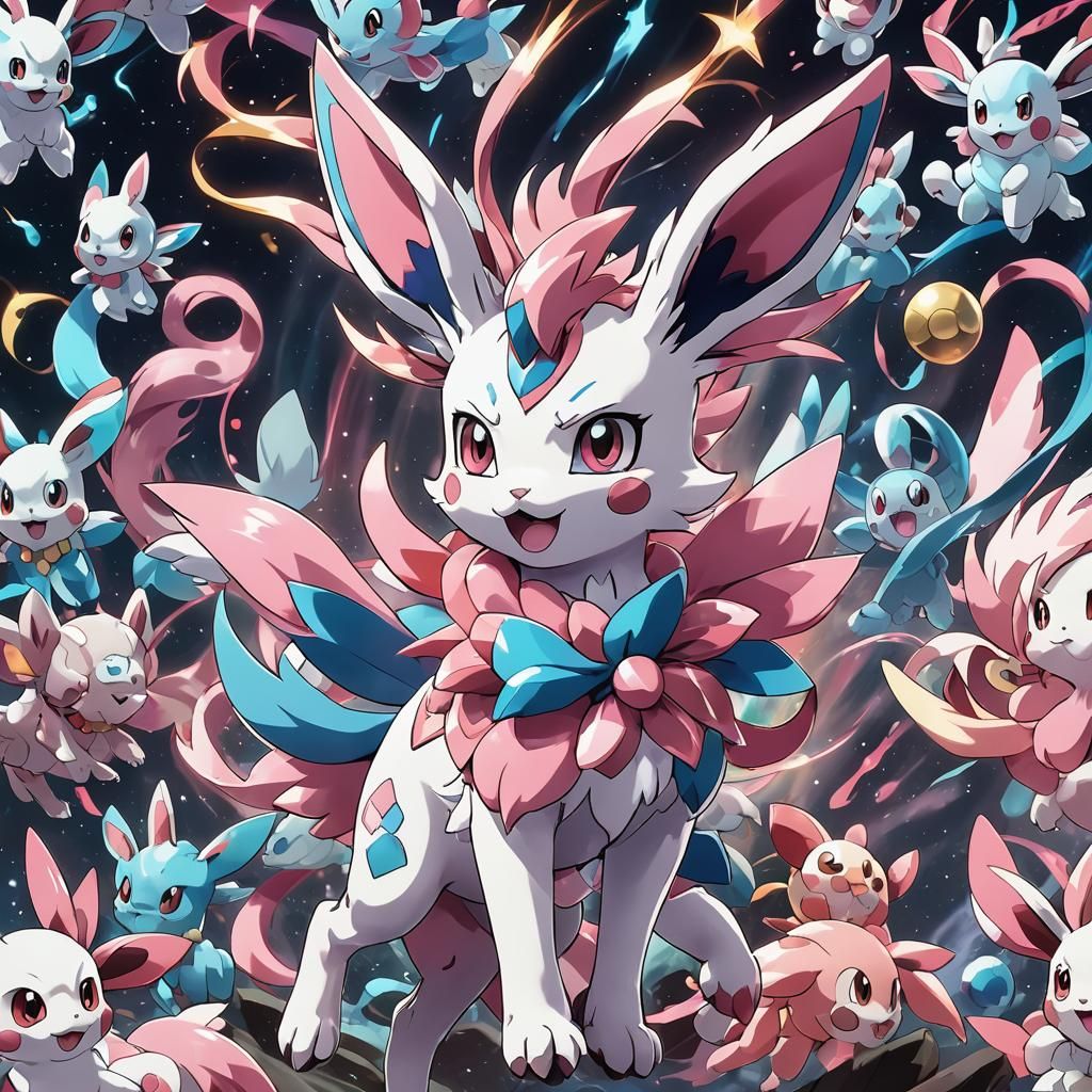 Sylveon Pokemon in Cel-Shaded Anime Style