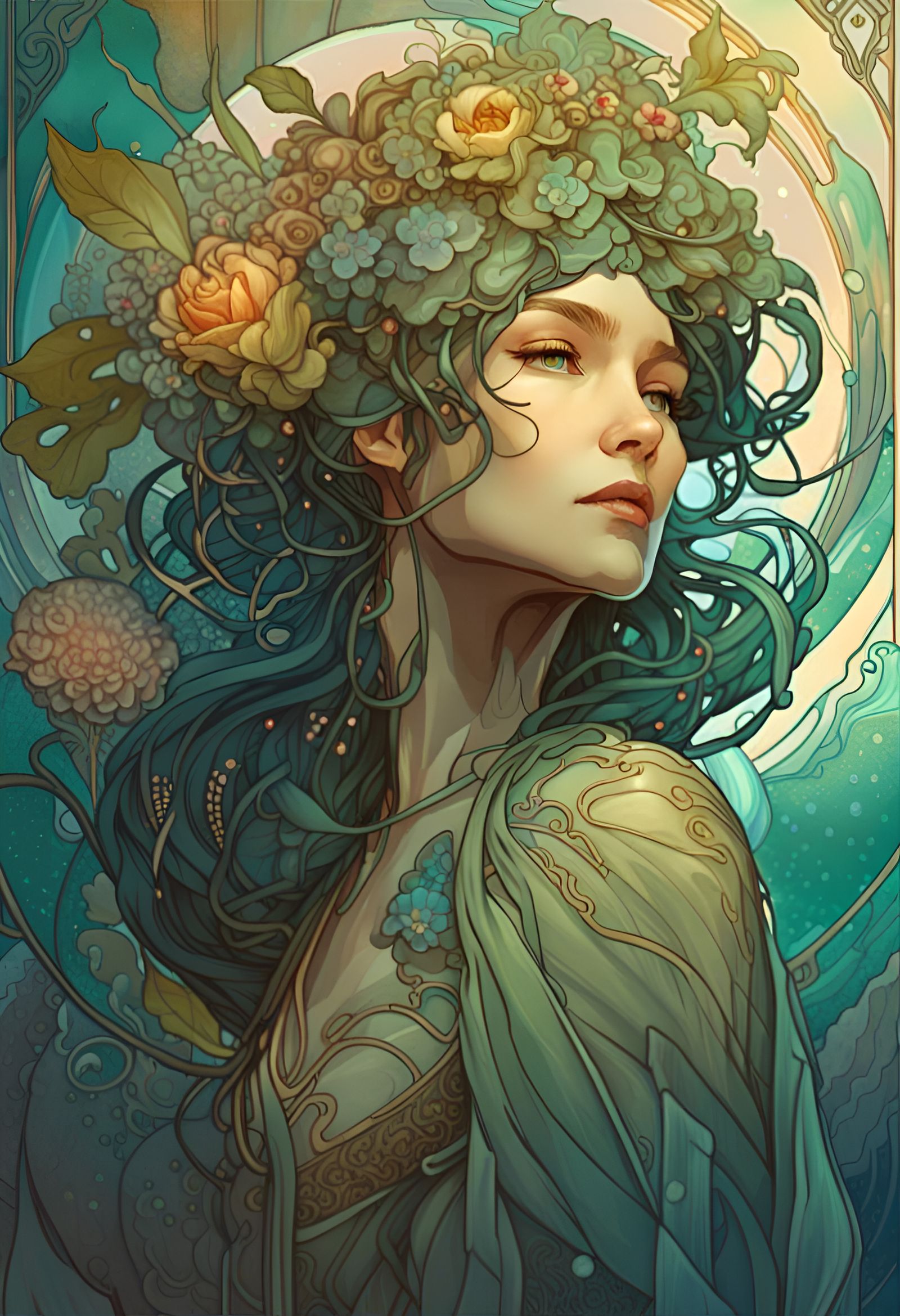 Mother Earth: Art Nouveau Digital Illustration