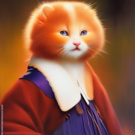 Iridescent Watercolor Kitten Red Panda Fusion