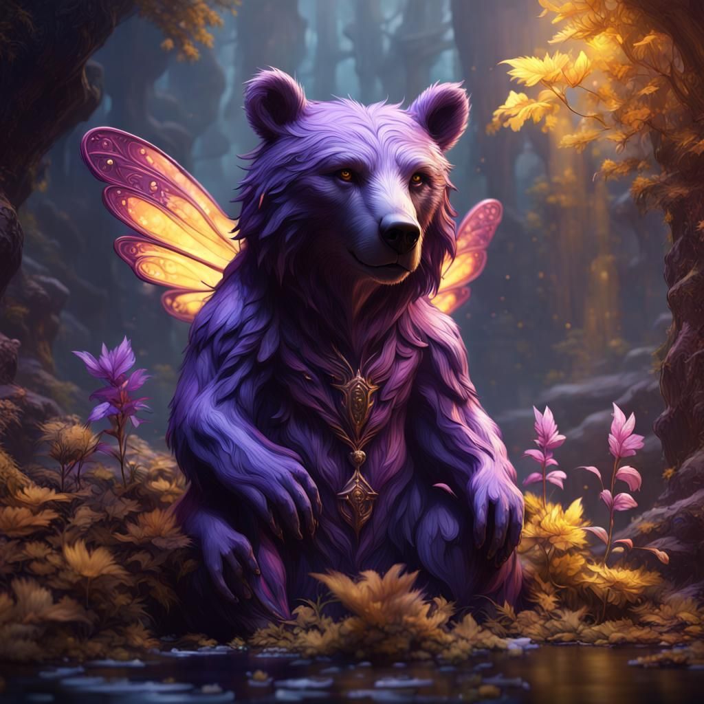 Fairy Bear in Dark Fantasy Style, Detailed 8K Art