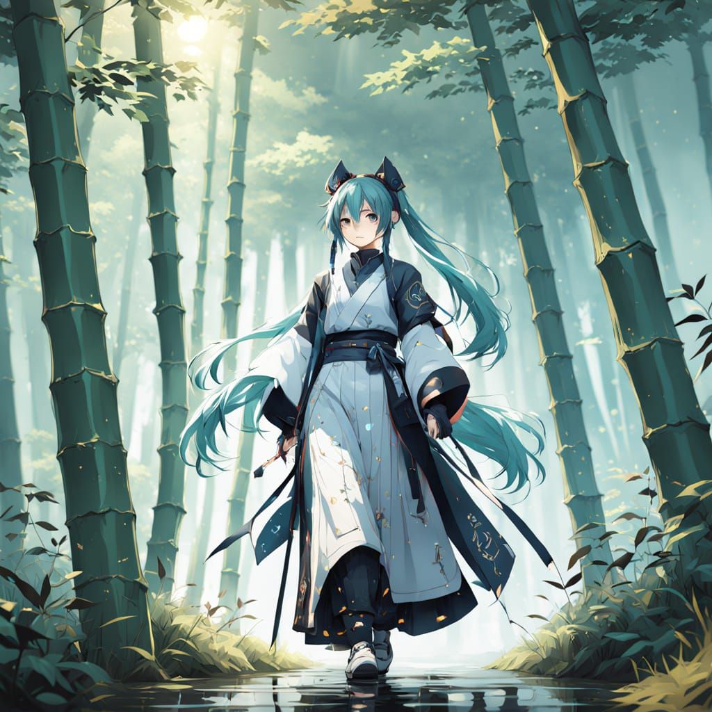 Hatsune Miku in Misty Xianxia Bamboo Forest