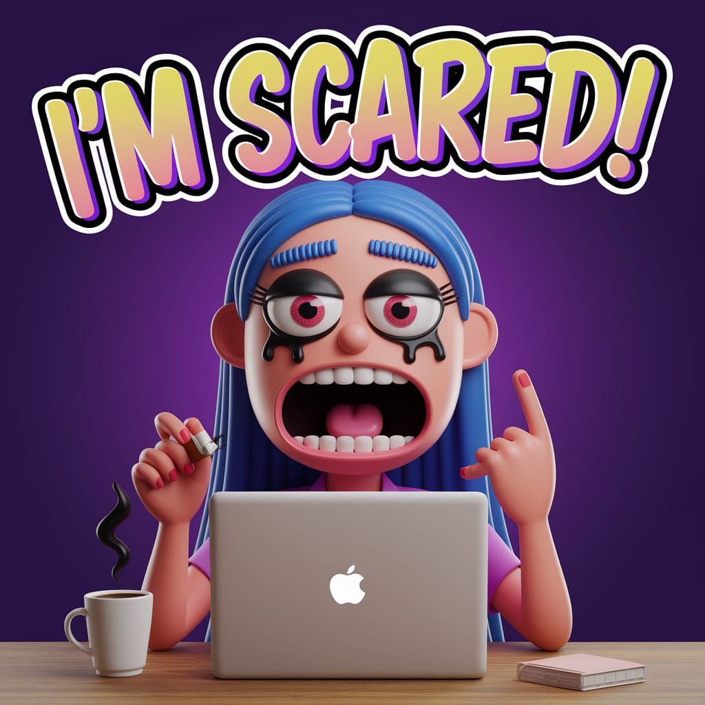 Frightened Cartoon Woman with Whimsical Warning