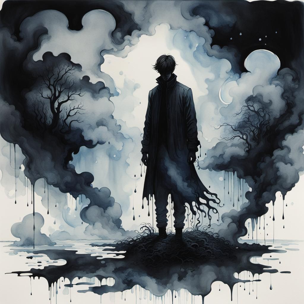 Ethereal Silhouette: Ghostly Figure in Watercolor Style
