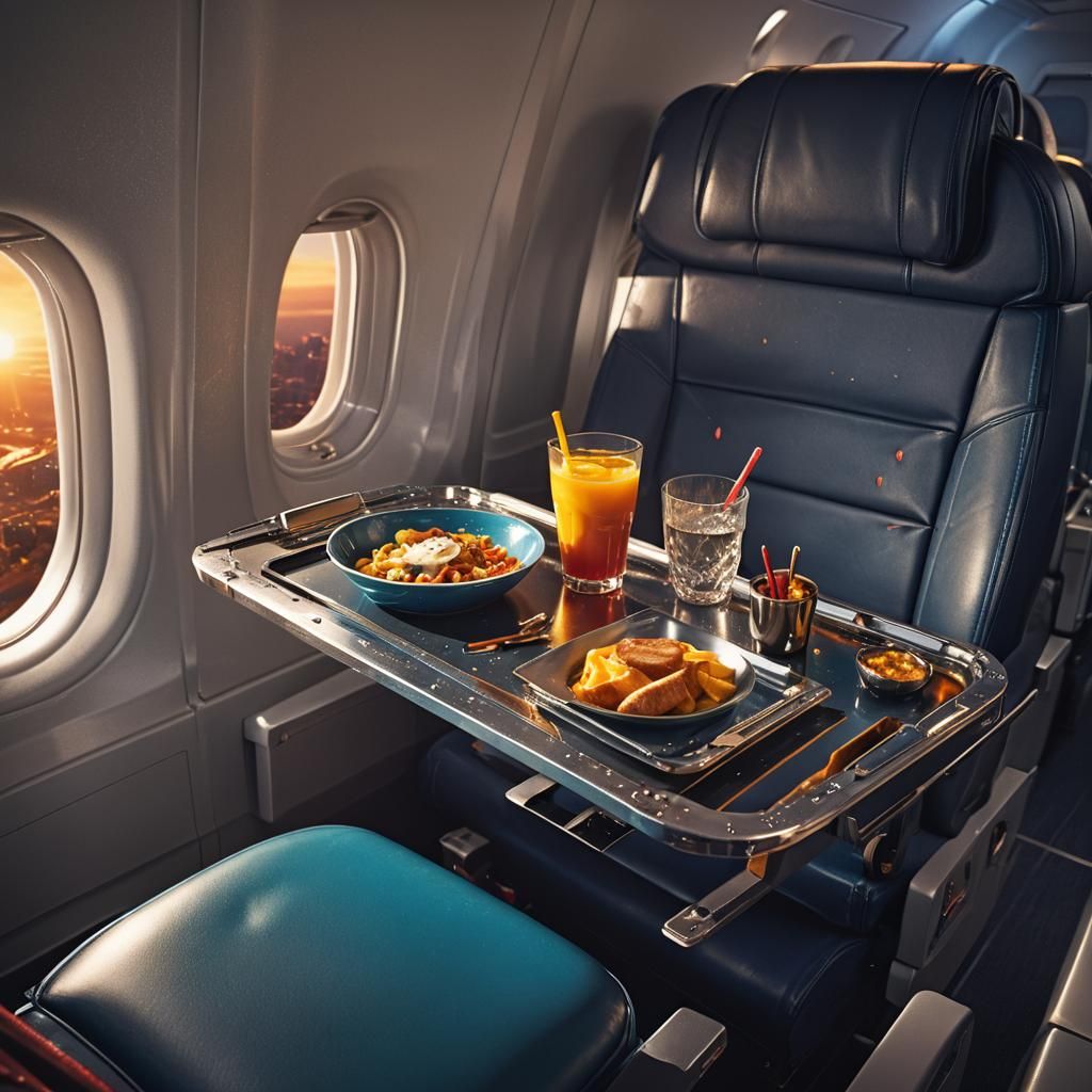 Frustrated Passenger Obstructed by Airplane Tray Table