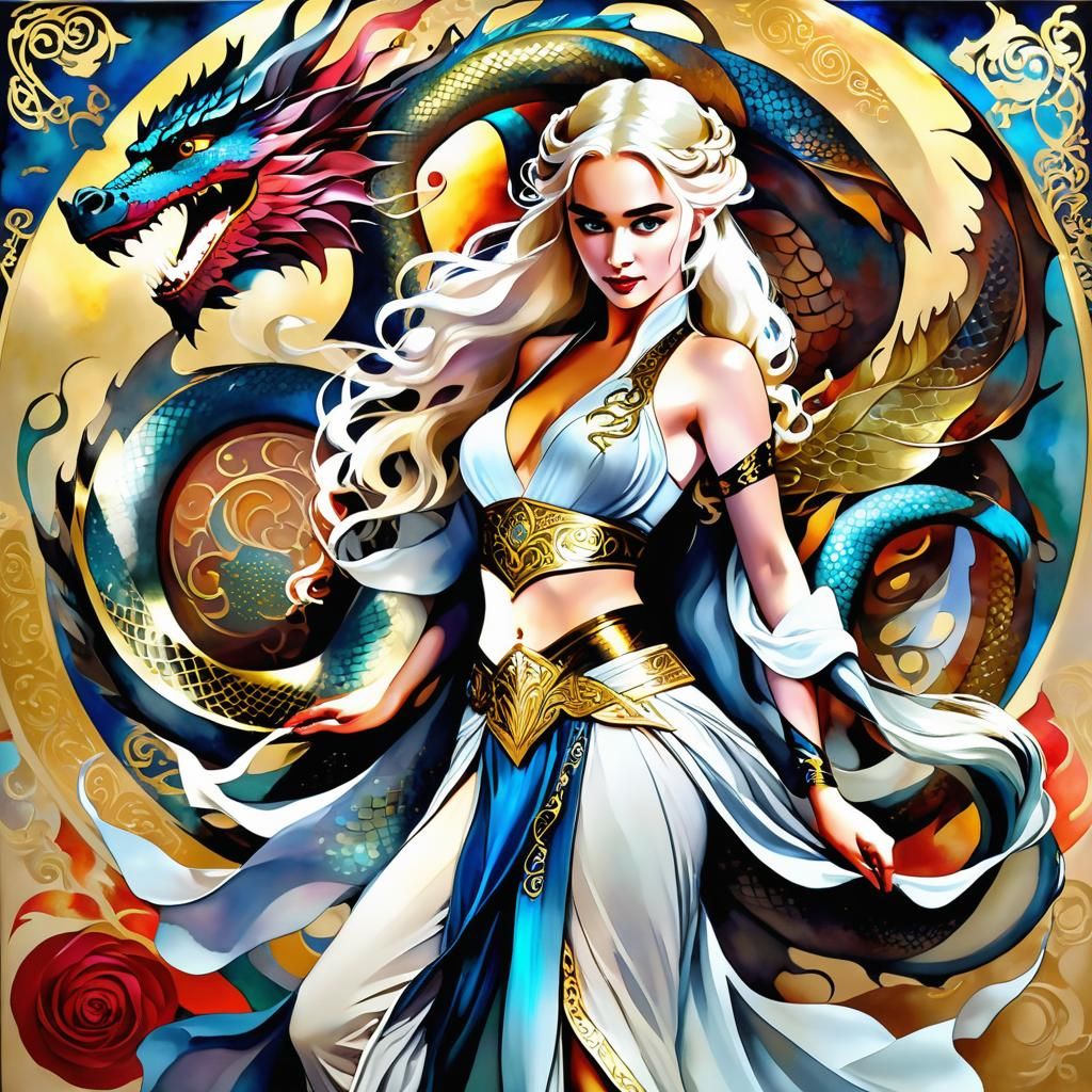Daenerys Targaryen in Dragon Dojo: Alcohol Ink Art