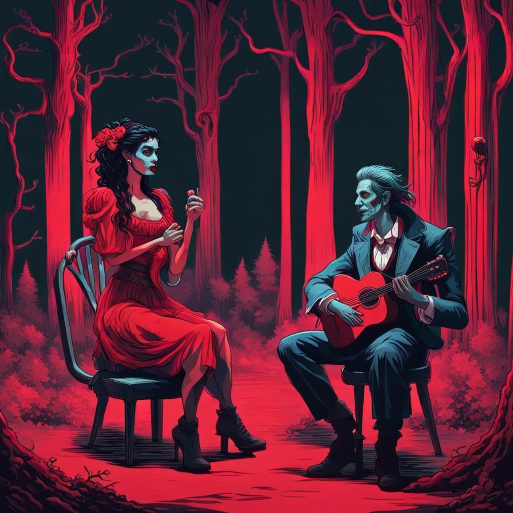 Gypsy Woman and Vampire Dance in Neon Forest