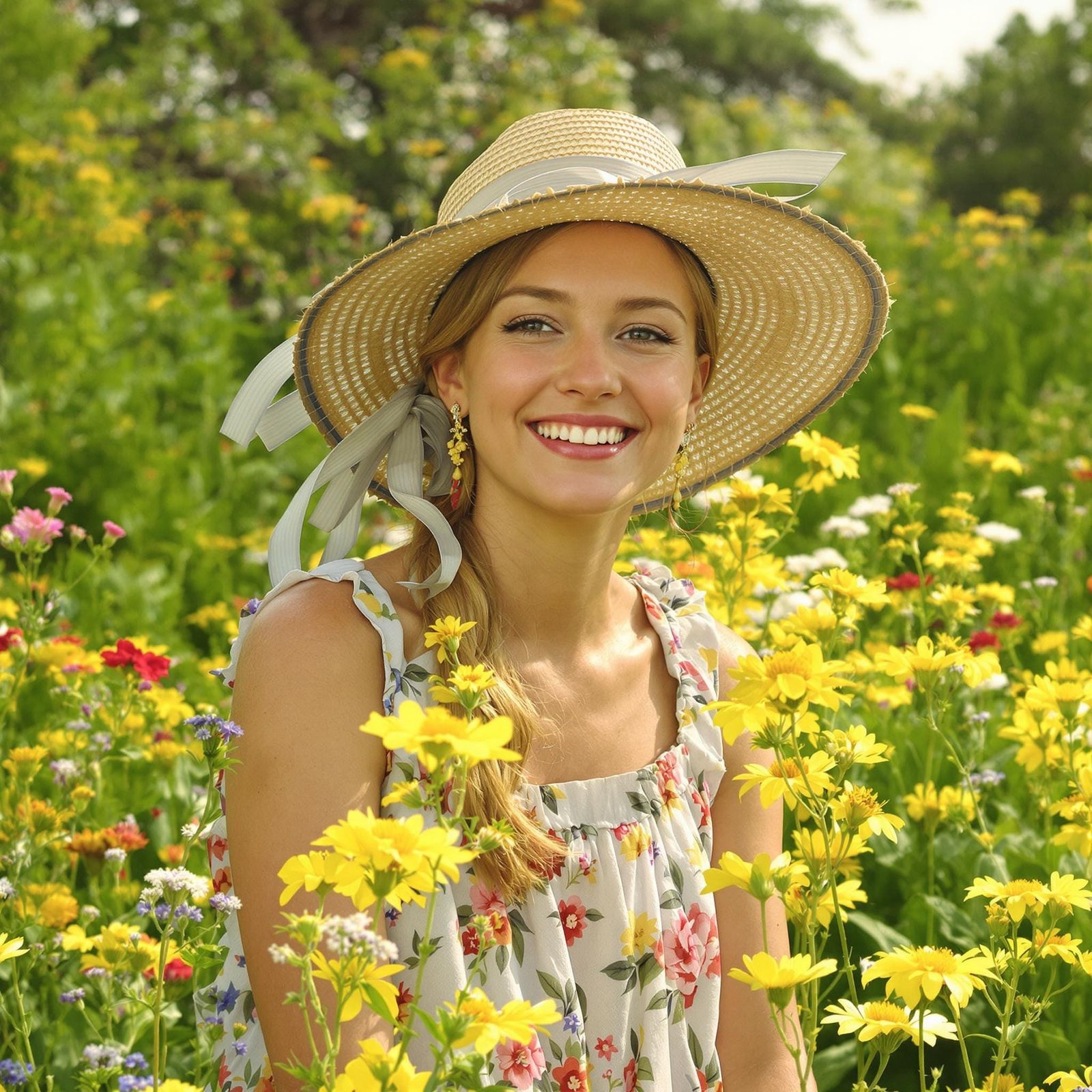 Whimsical Farmer in a Lush Countryside Setting