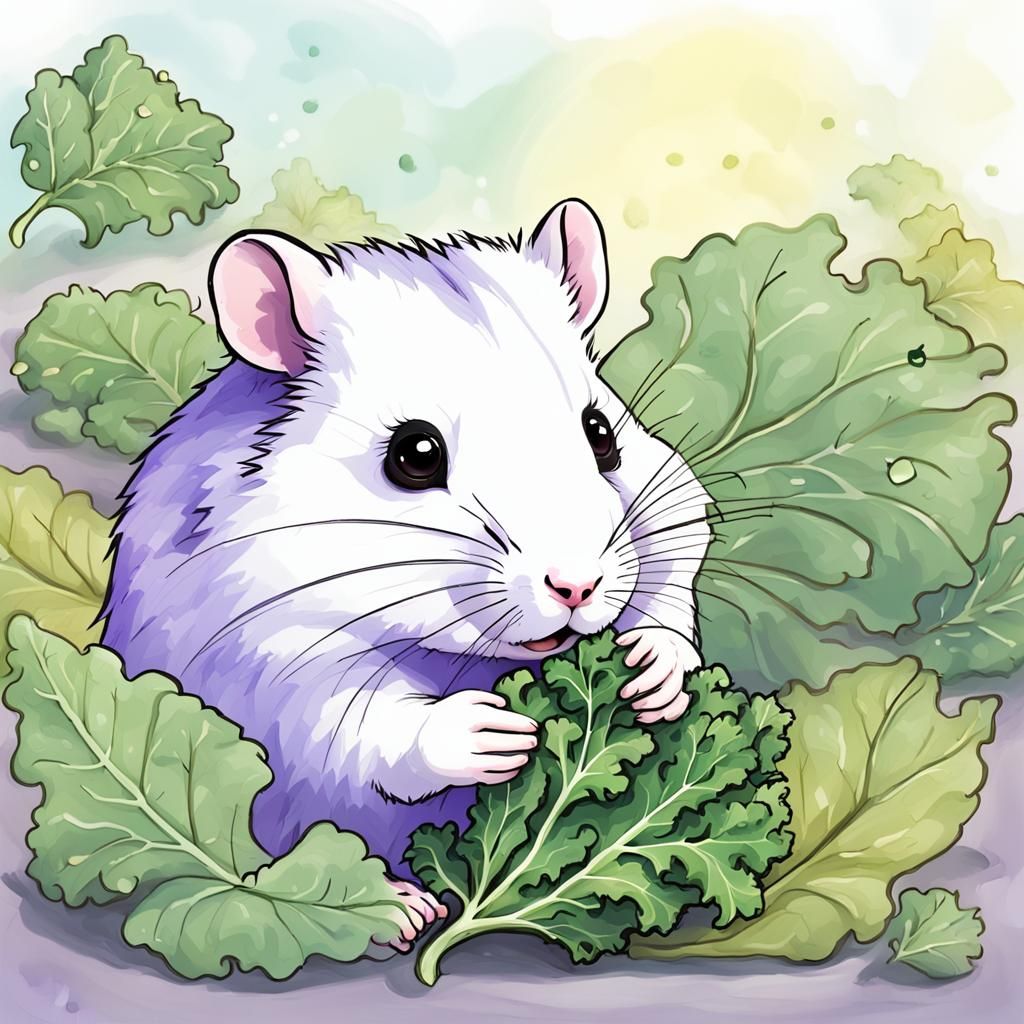 Cute Hamster Feast: Rainbow Kale Delight