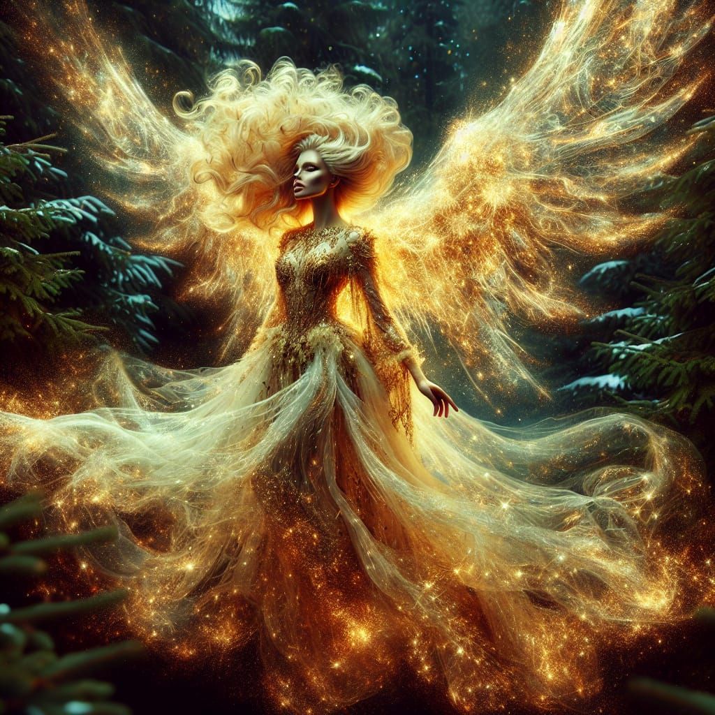 Glowing Heavenly Entity in Christmas Forest