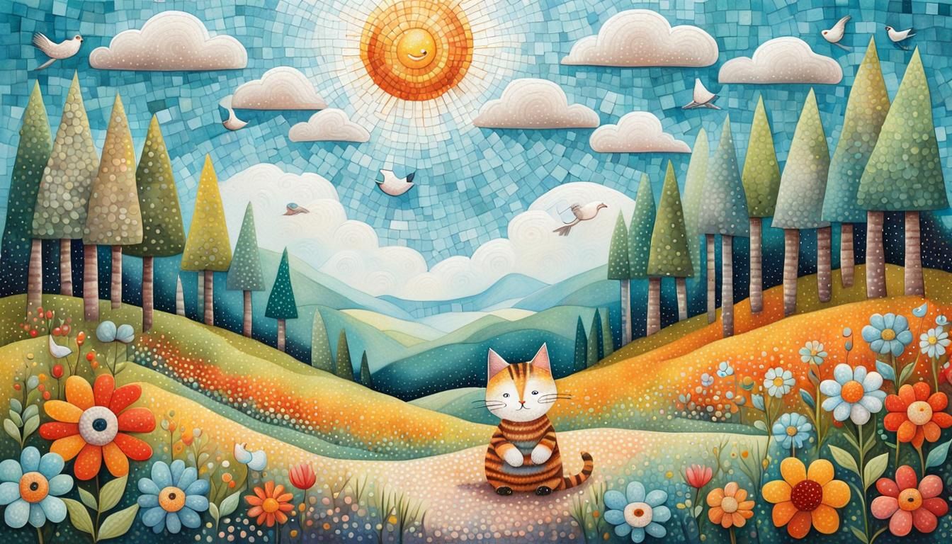 Whimsical Forest Scene in Pointillism Style