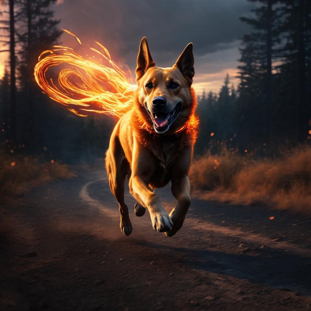Hyperdetailed Dog Running at Light Speed in Sci-Fi Art