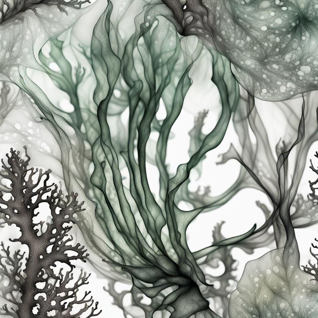 Detailed Botanical Art of Seaweed and Coral