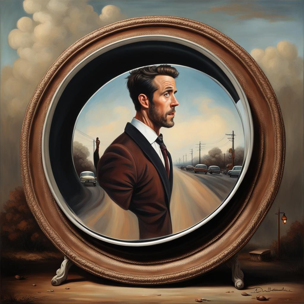 Distorted Mirror Reflection: Surreal Horror Scene