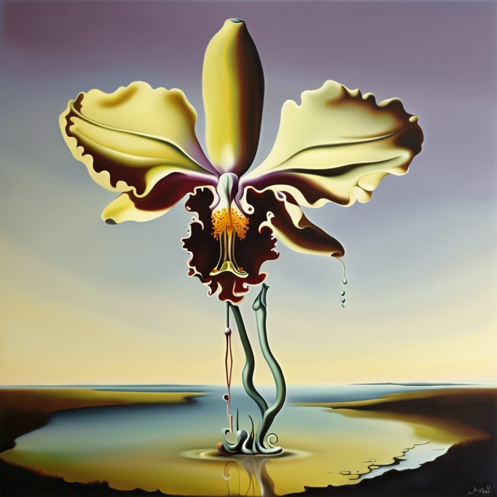 Surreal Orchid Oil Painting in Dali Style