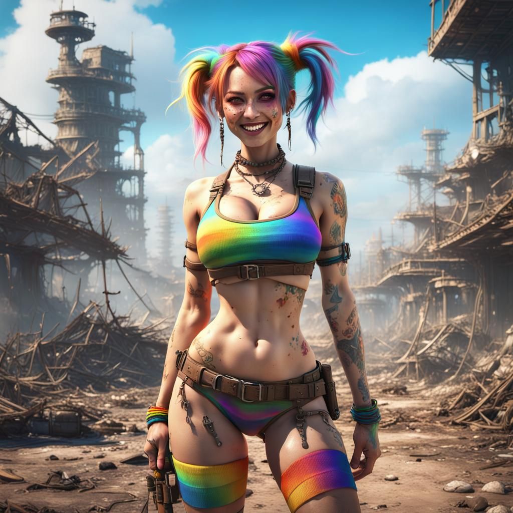 Kawaii Girl Posing in Post-Apocalyptic Wasteland