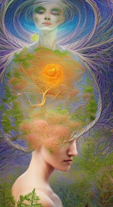 Surreal Brain Network with Fractal Tree Branches