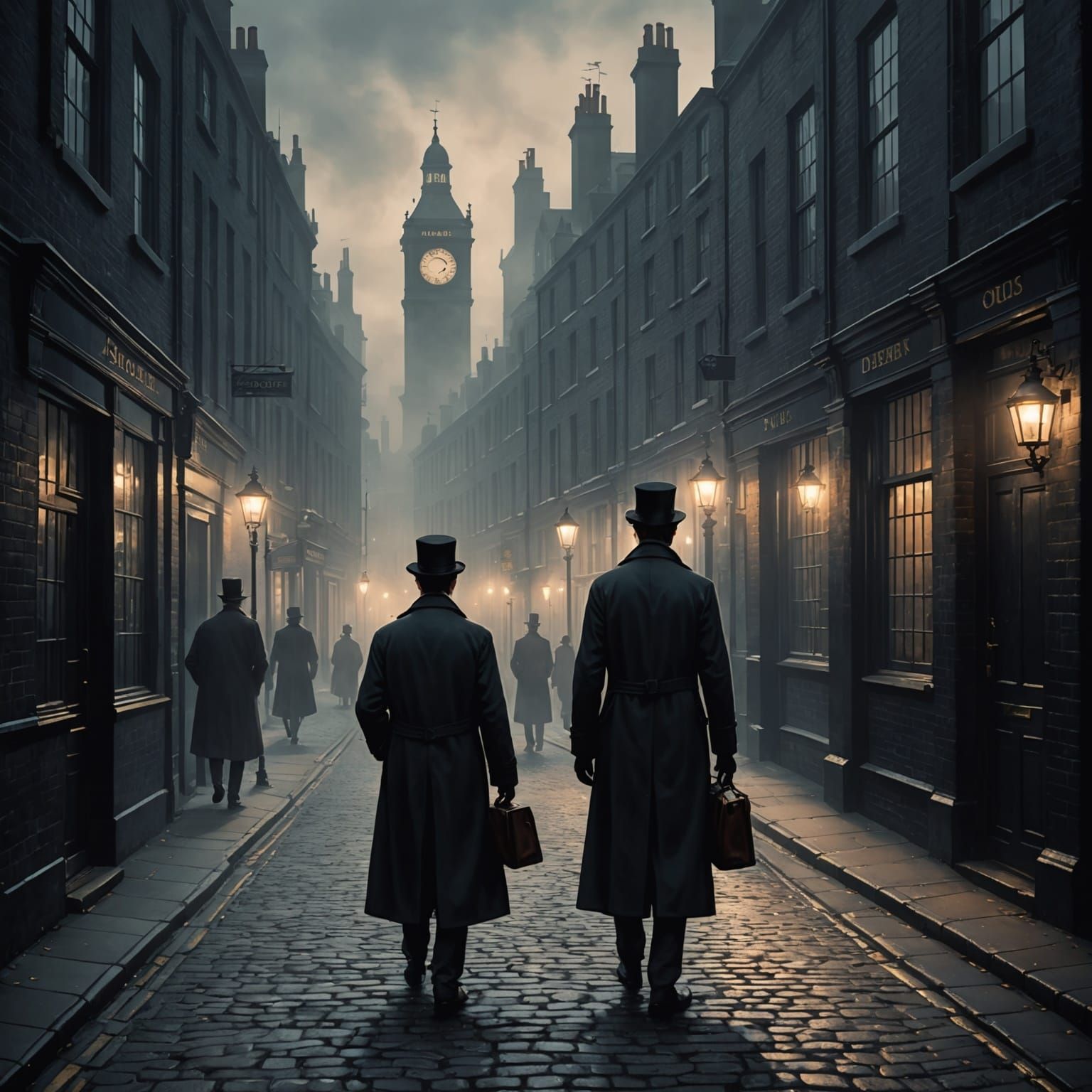 Victorian London Street at Dawn in Dark Fantasy Style