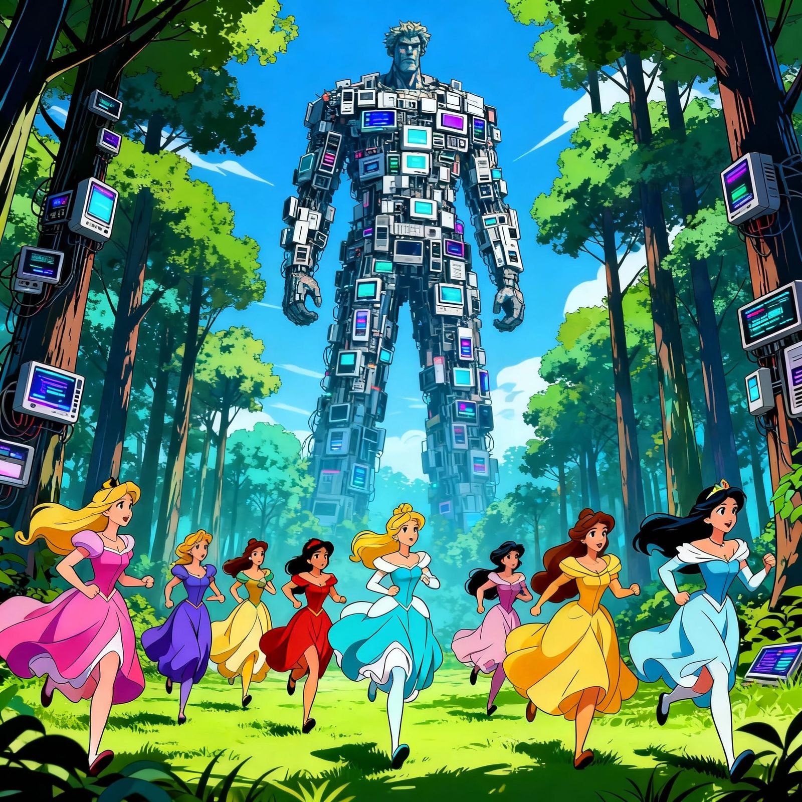 Disney Princesses Flee Giant Tech Monster in Forest Anime St...