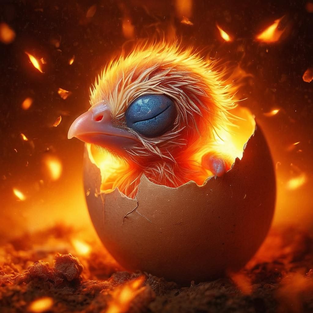 Newborn Phoenix Hatching: Macro Photograph