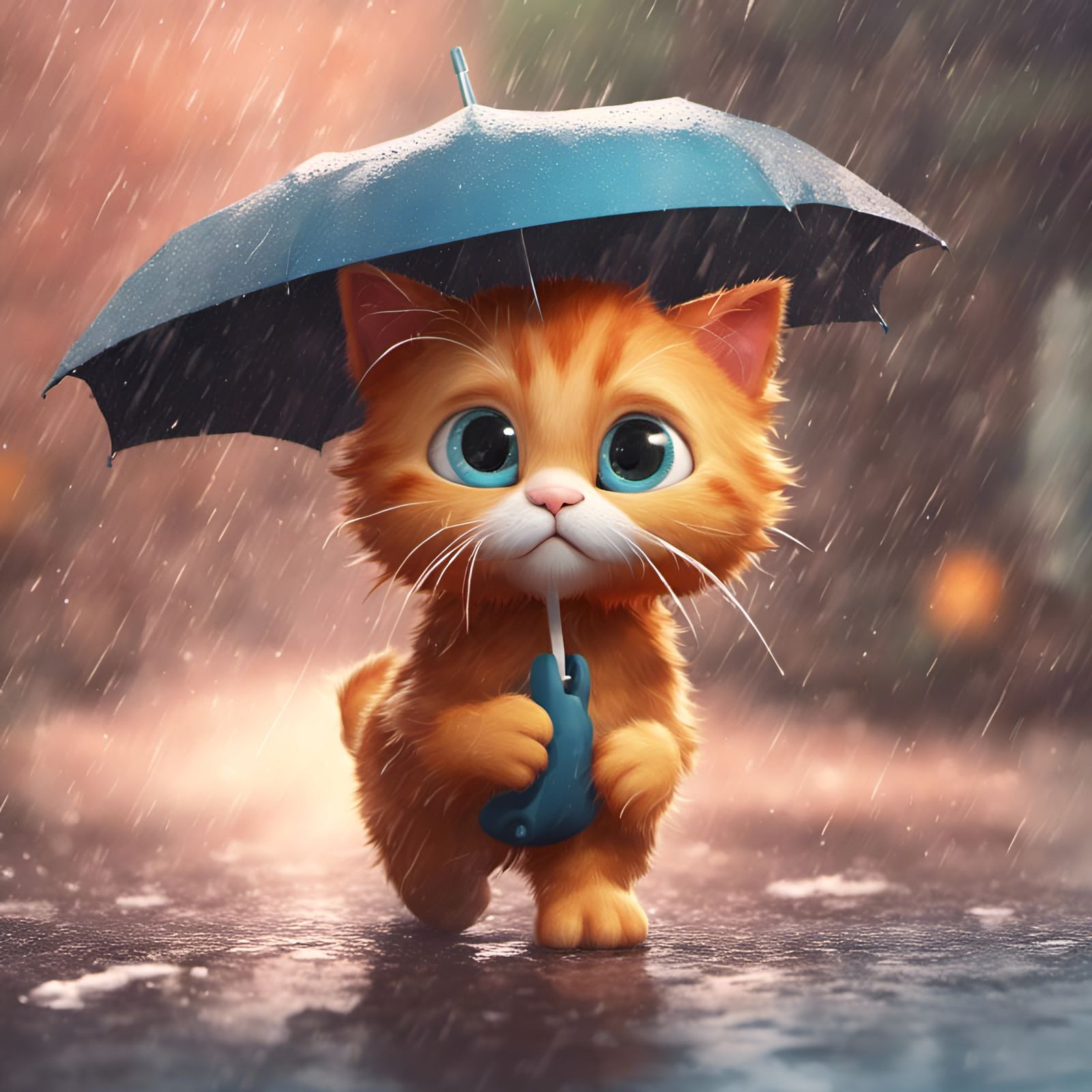 Sad Kitten Leaving Home: 3D Digital Art