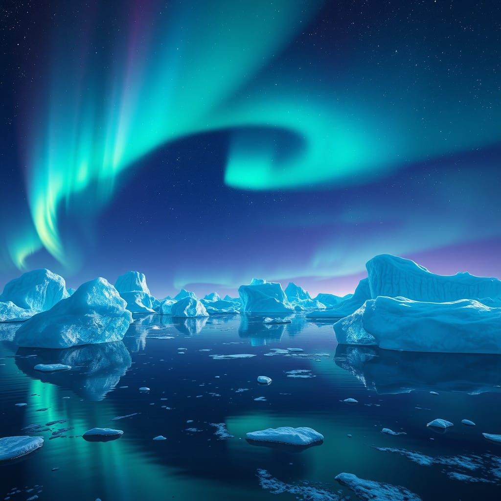 Northern Lights Aurora Borealis in Icy Arctic Ocean