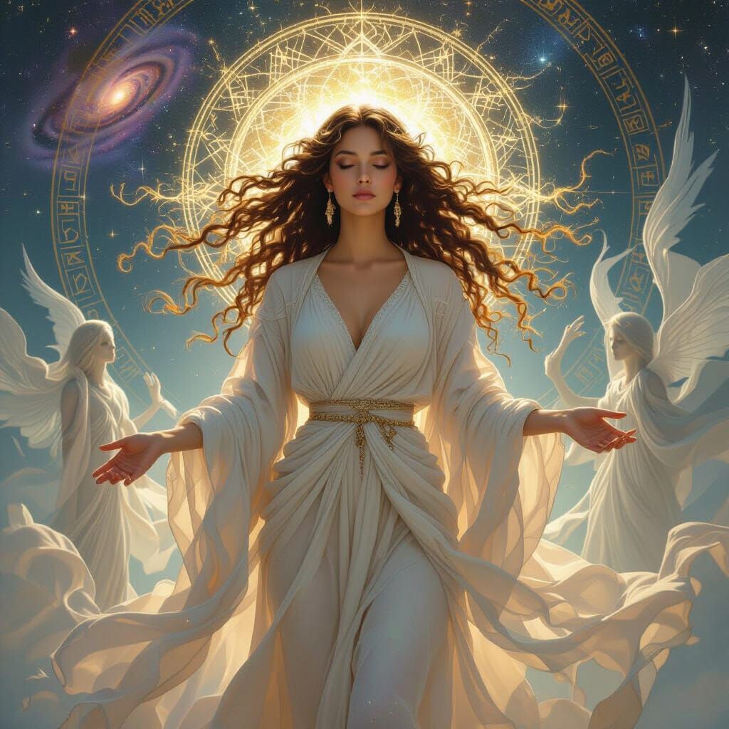 Cosmic Goddess in Renaissance Style Radiating Wisdom