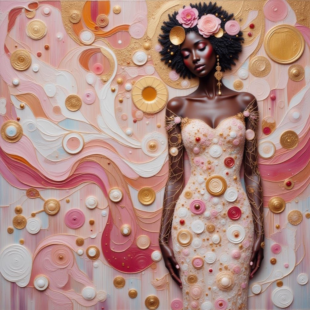 <lora:TexturedFlux:1.0> Flower African American plus size go...