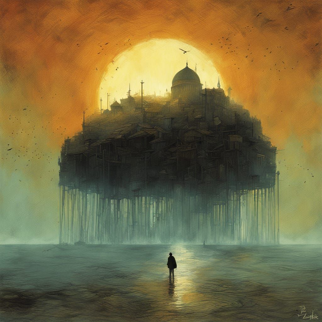 Surreal Dystopian Landscape in Beksiński & Campion Style