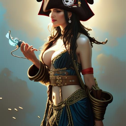 Pirate Woman Portrait in Hyperdetailed Digital Art Style