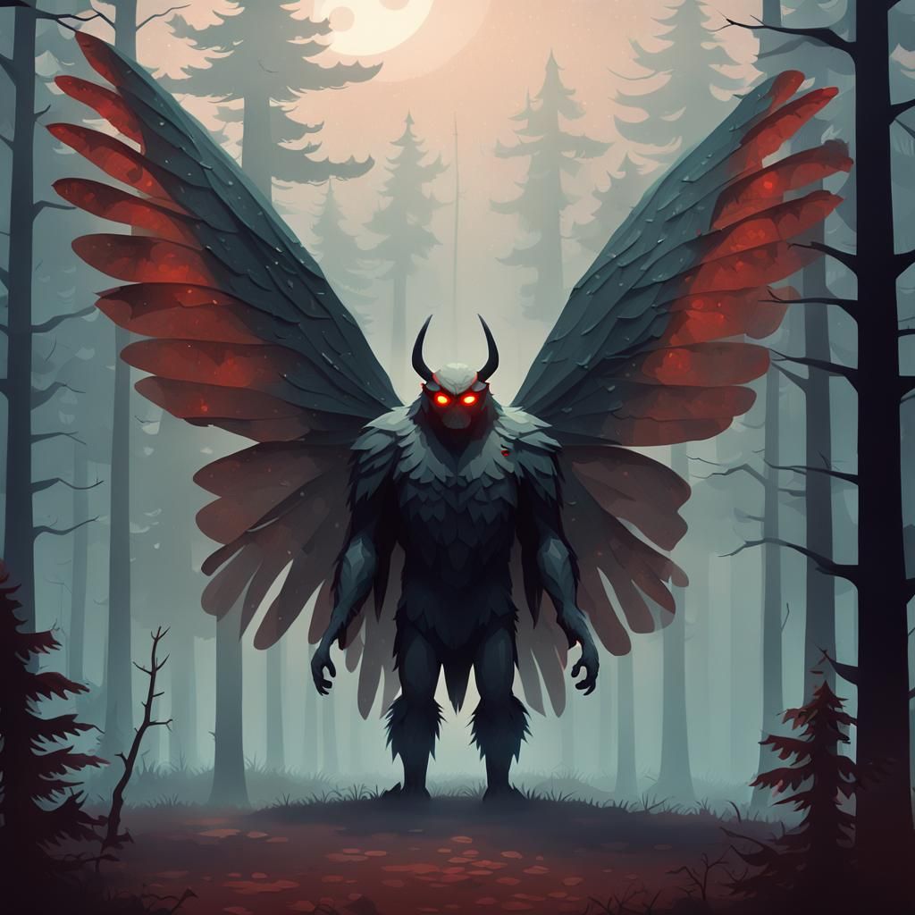 Mothman Portrait in Low-Poly Pulp Style