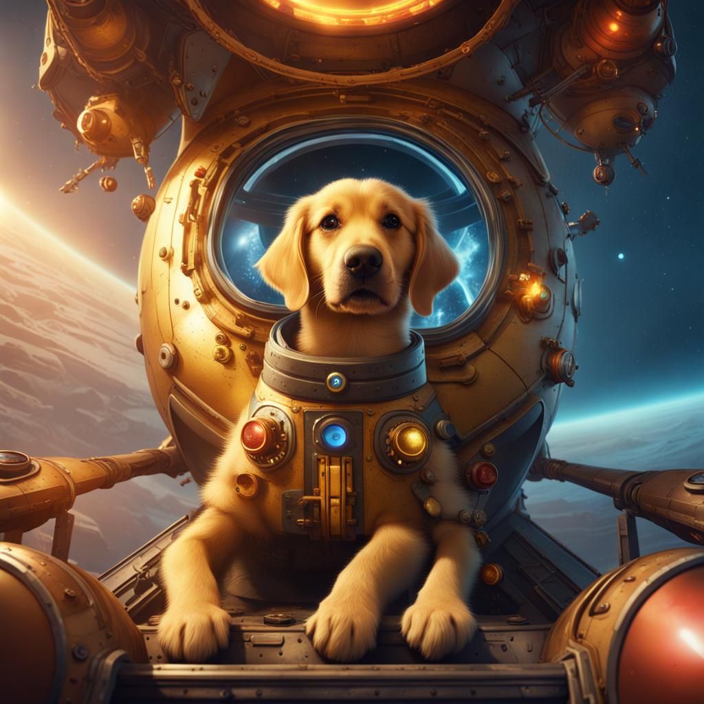 Boy and Dog in Rocket, Detailed Matte Painting