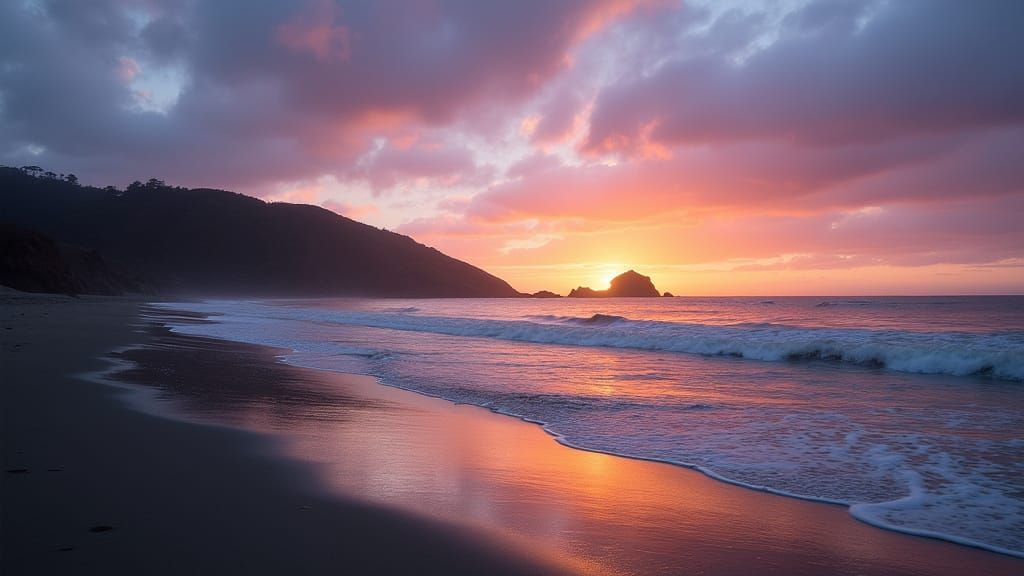 Pacific Coast Sunset Over Cambria Beach