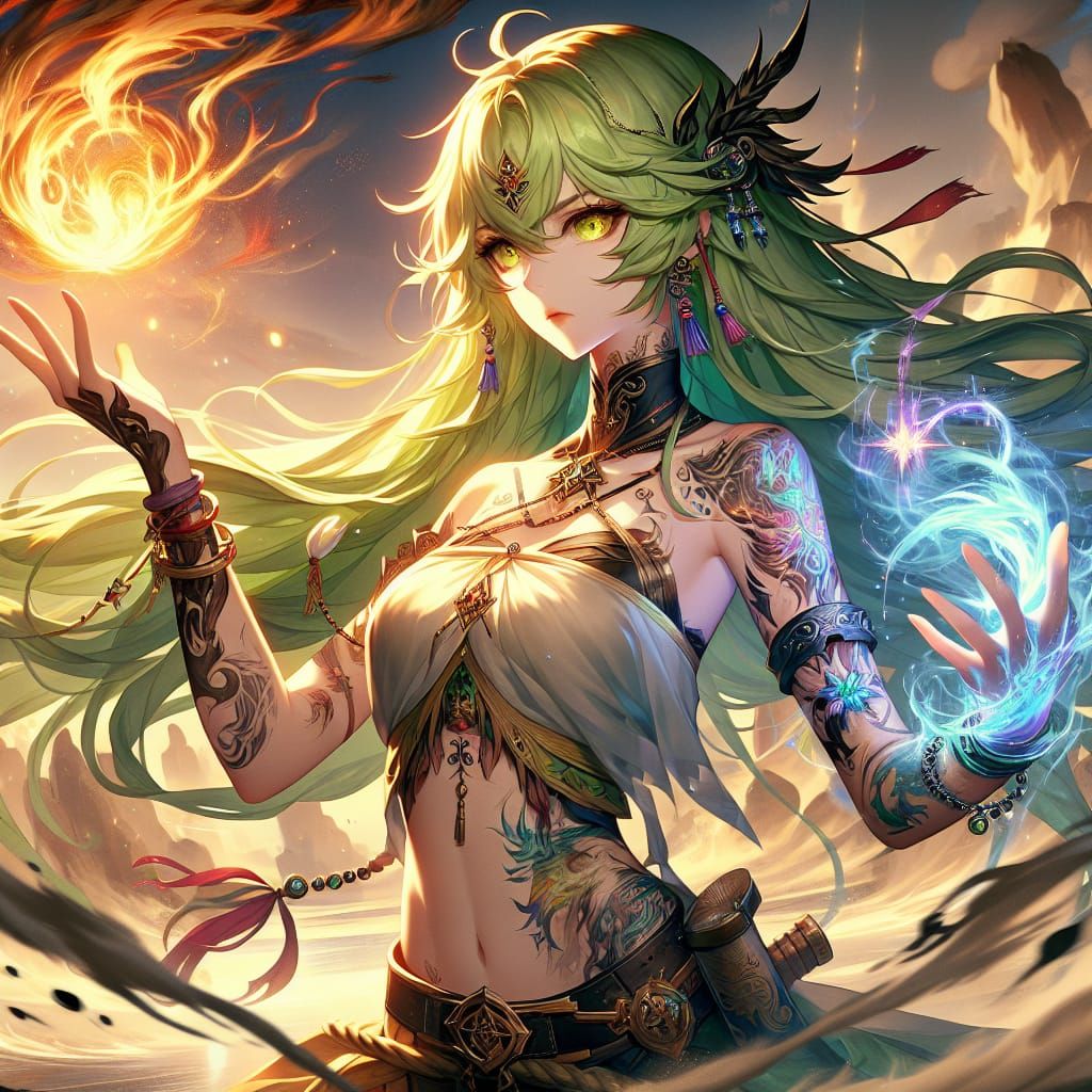 Anime Elementalist Conjures Sandstorm in Desert