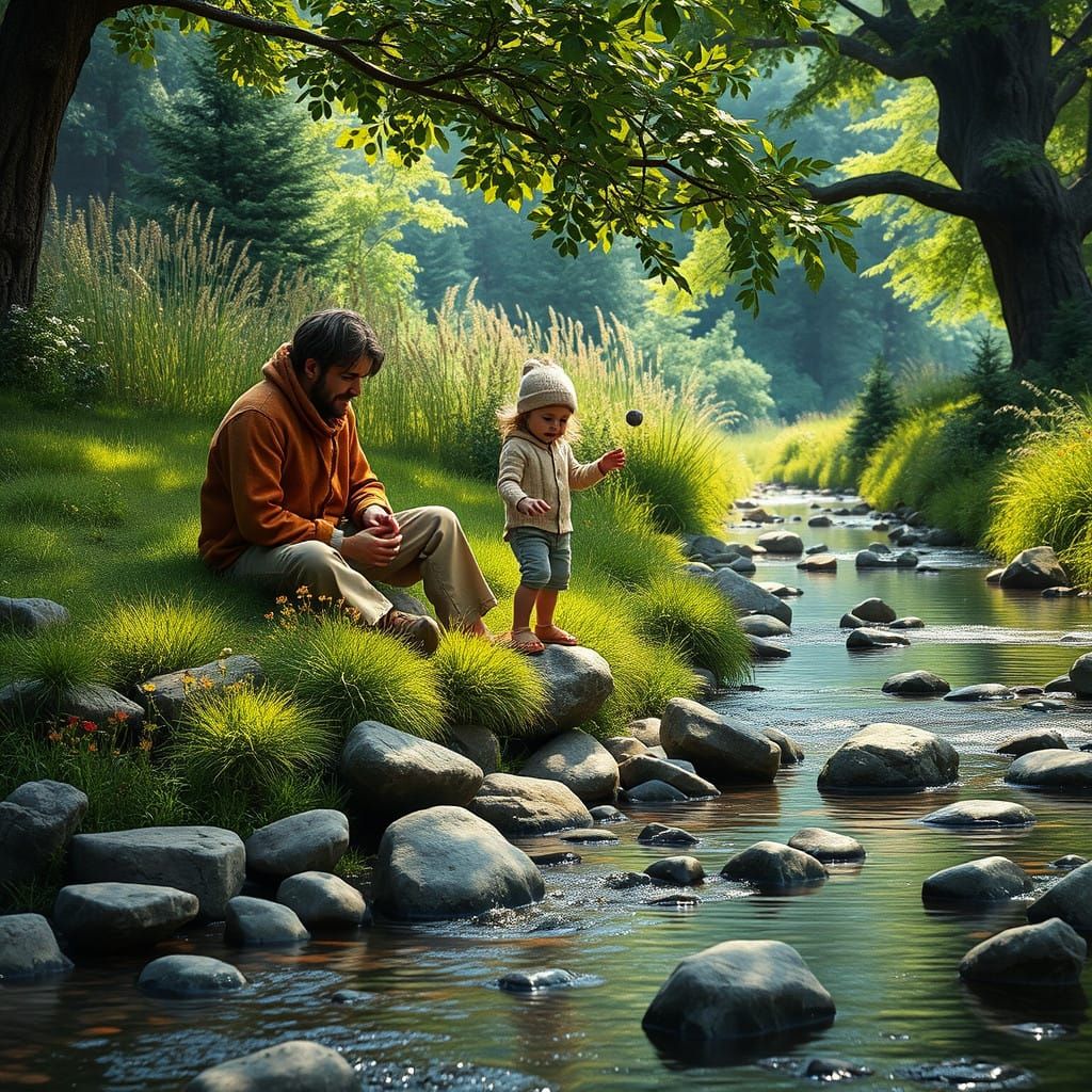 snapshot in a Peaceful Family Scene with Nature
